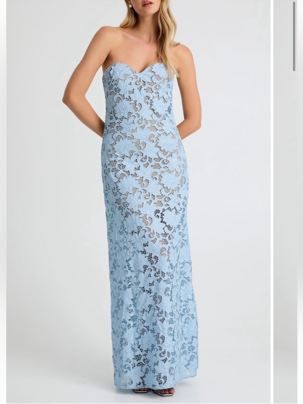 helsi lindsey blue guipure lace strapless maxi gown dress size XS NEW